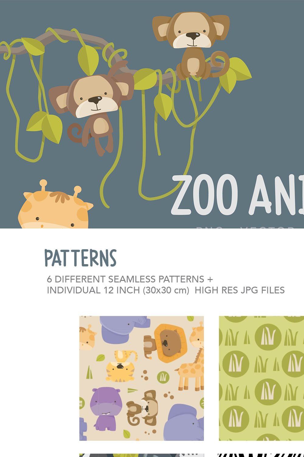 Little Zoo Animals & Patterns pinterest preview image.