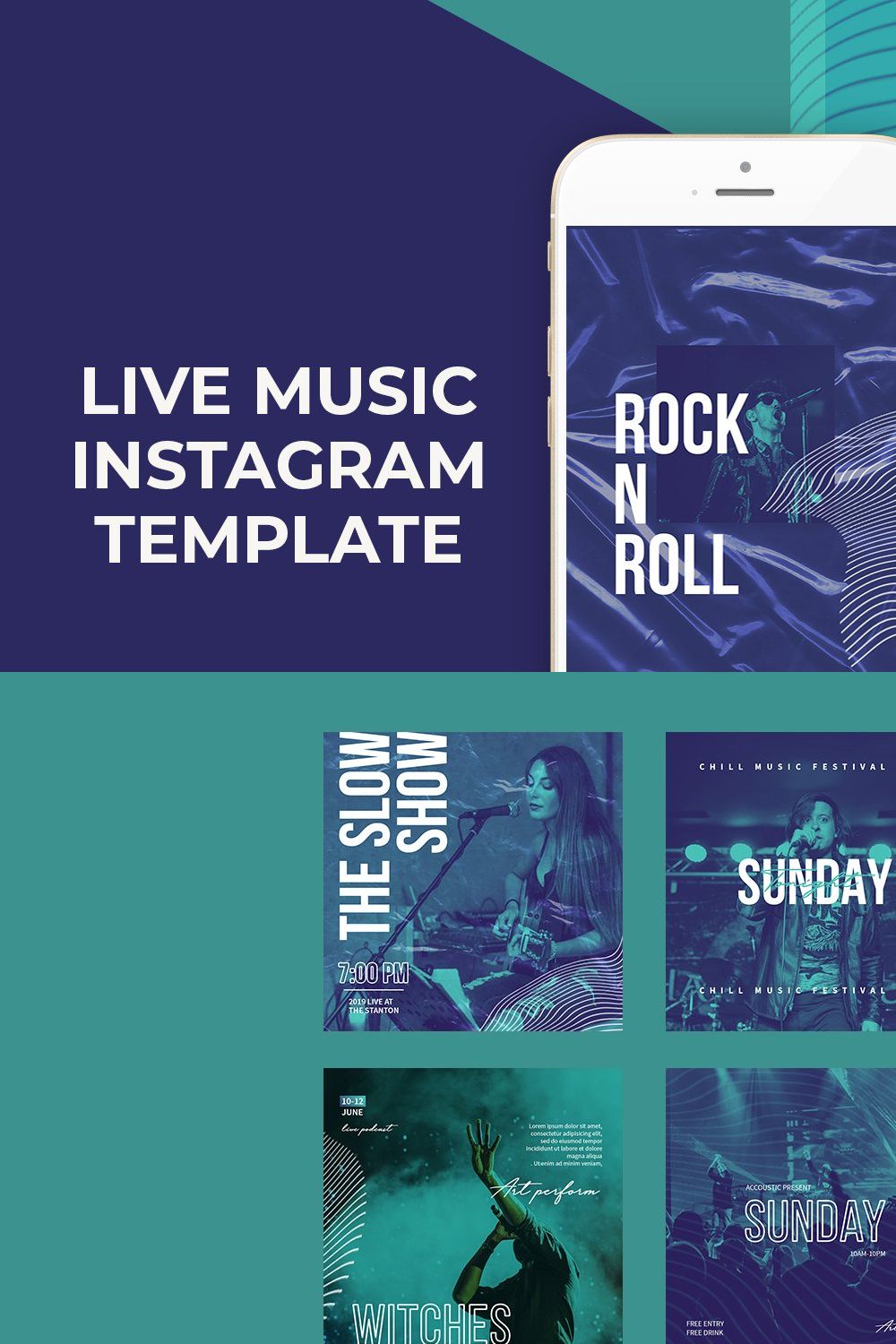 Live Music Instagram Templates pinterest preview image.