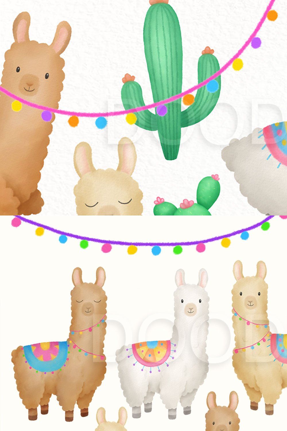 Llama and Alpacas Illustrations pinterest preview image.