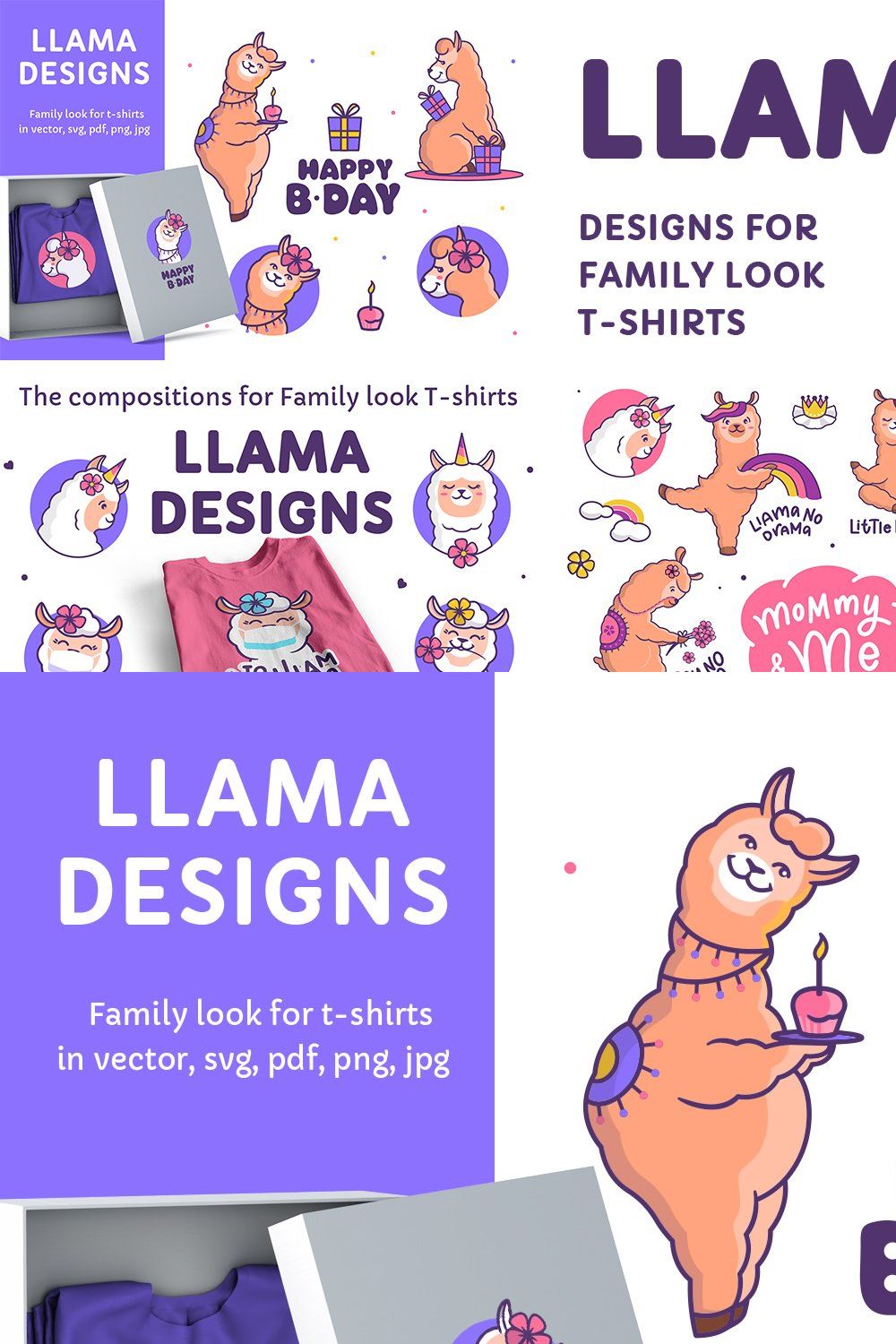 Llama clipart. KIDS BUNDLE design pinterest preview image.