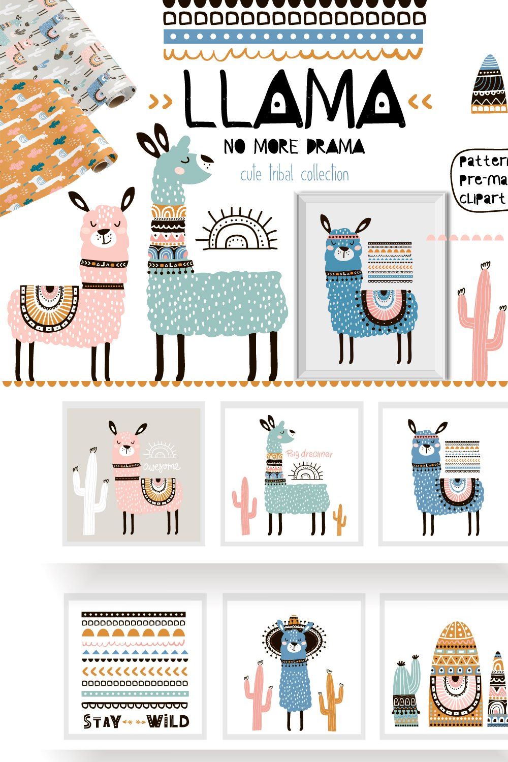Llama cute tribal collection pinterest preview image.