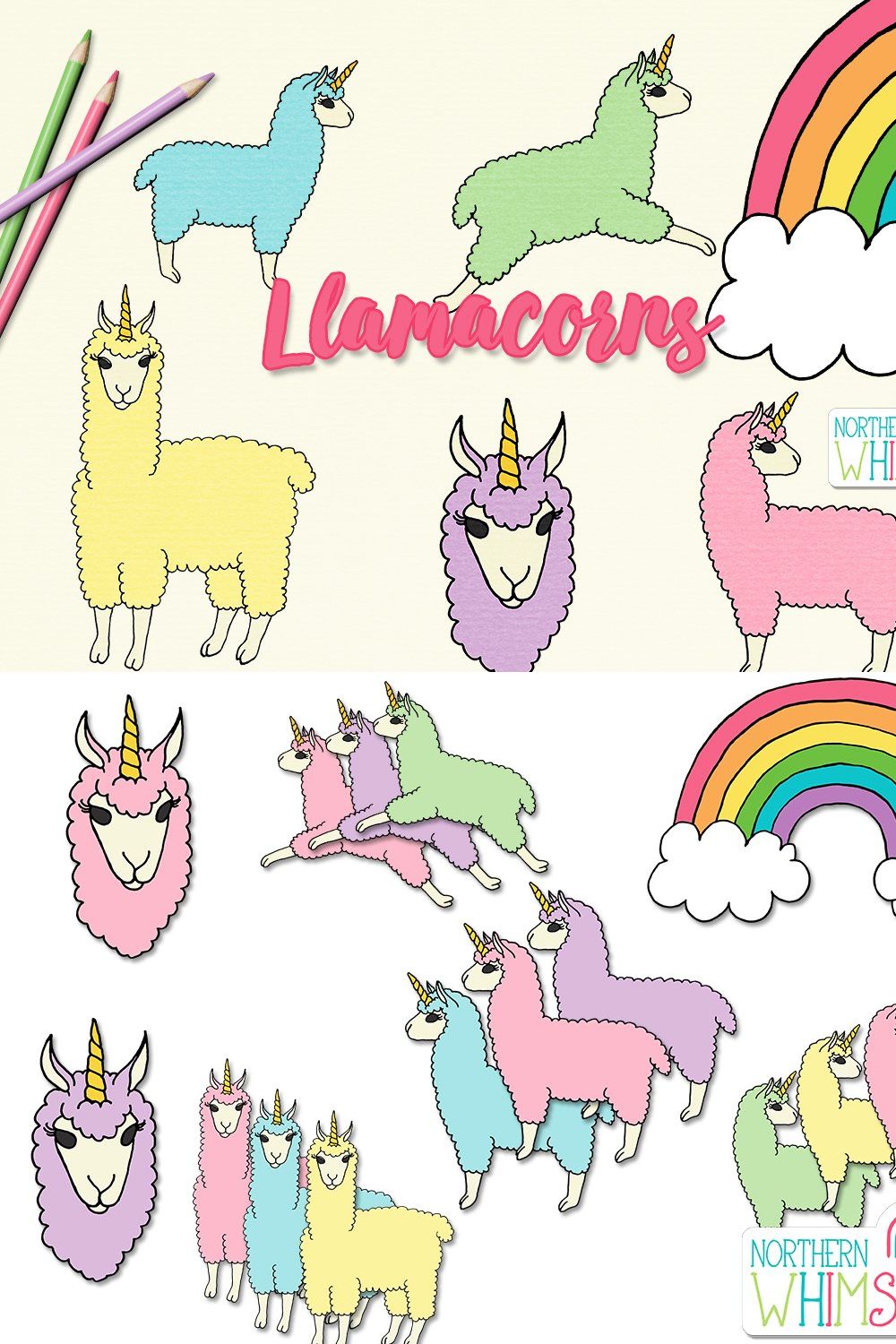 Llamacorn (llama unicorn) clip art pinterest preview image.