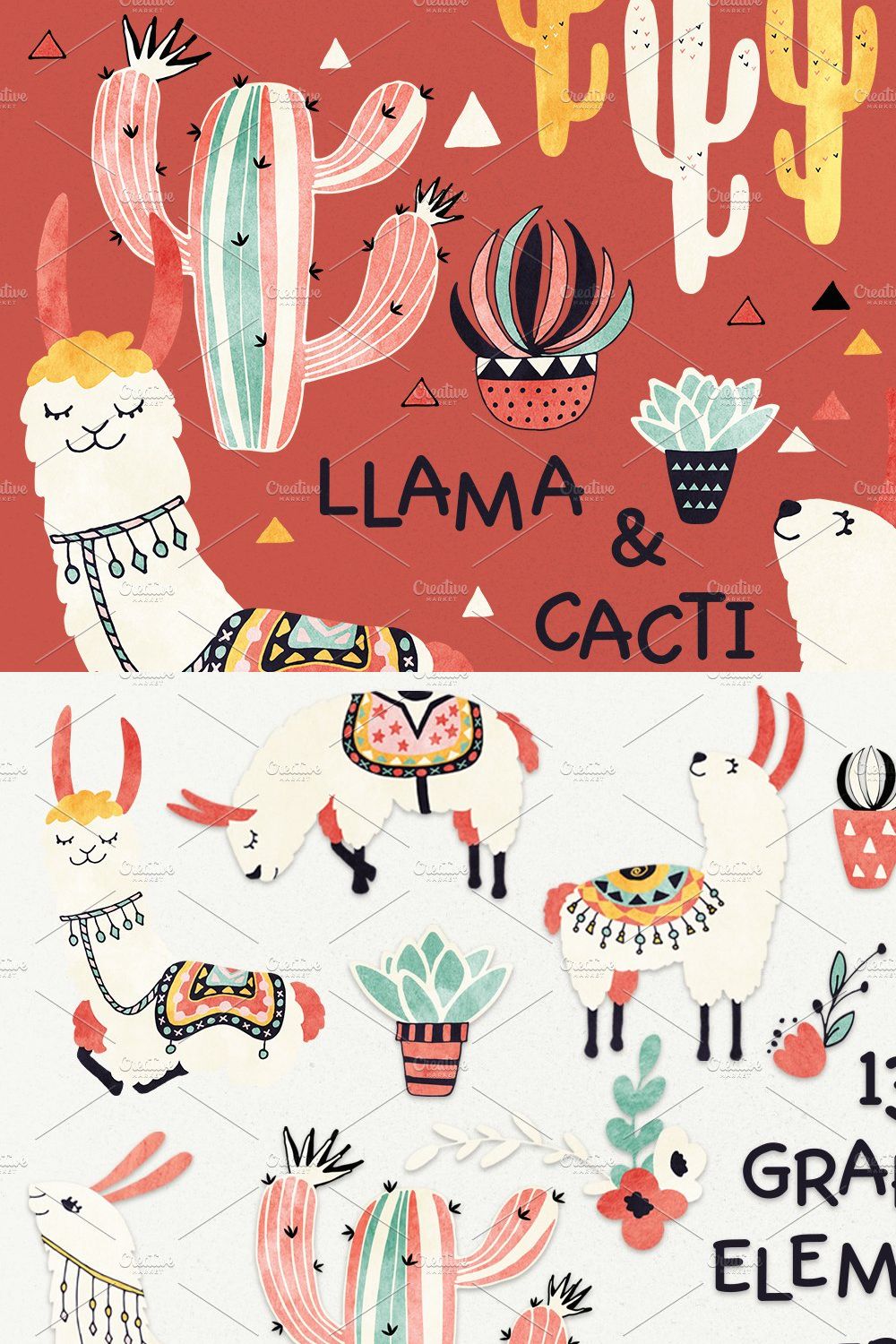 Llamas and Cacti pinterest preview image.