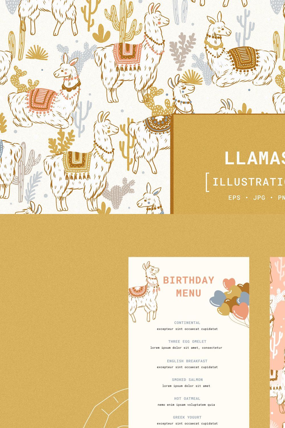 Llamas illustrations pinterest preview image.