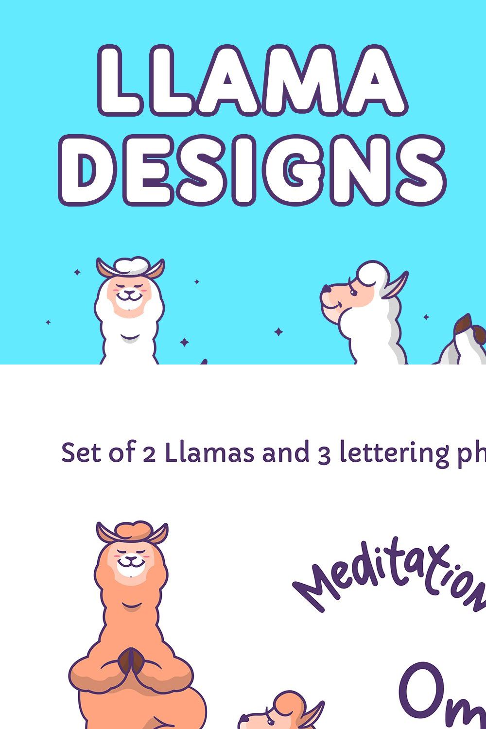 Llamas in yoga. T-shirt designs pinterest preview image.