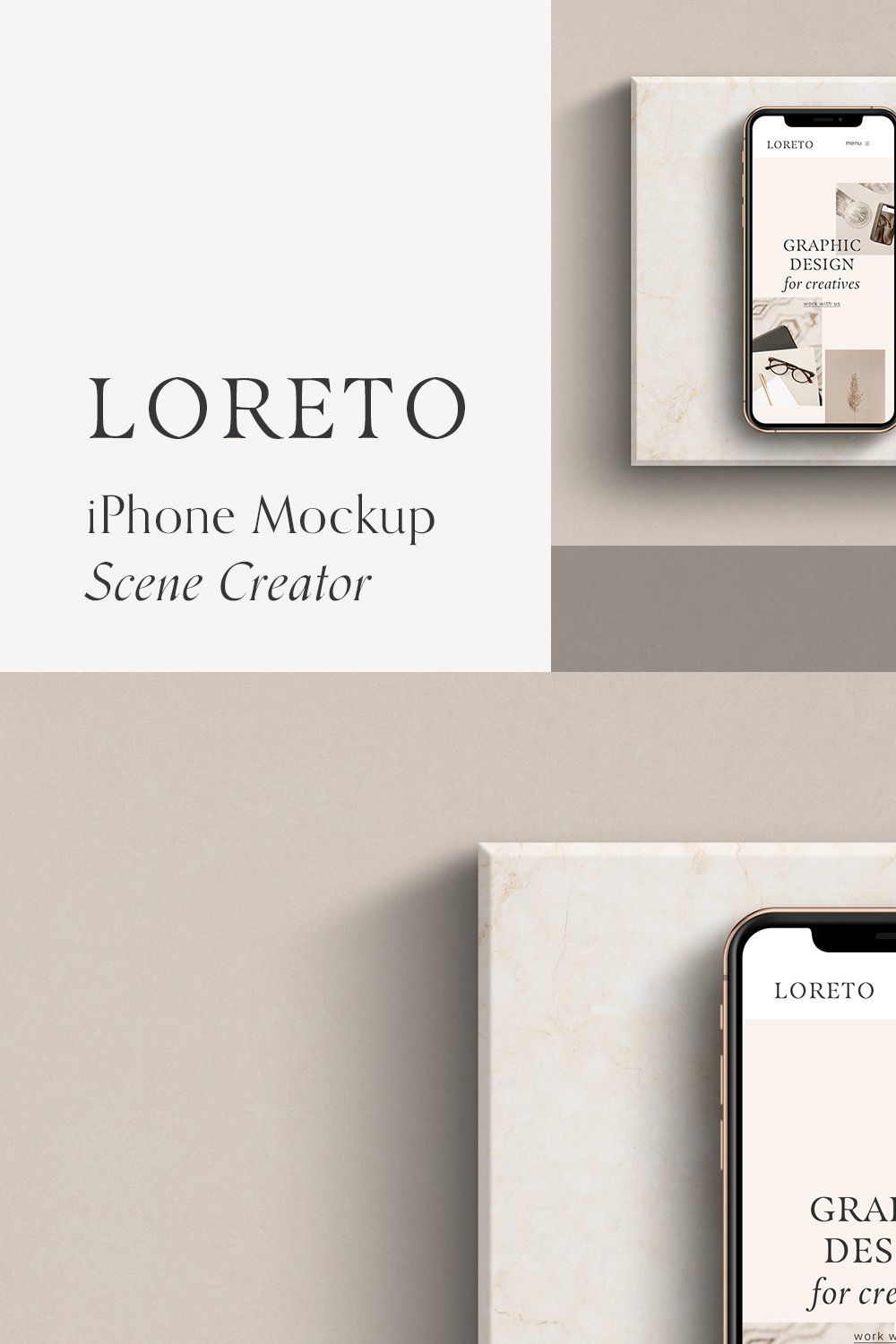 Loreto - iPhone Mockup Scene Creator pinterest preview image.