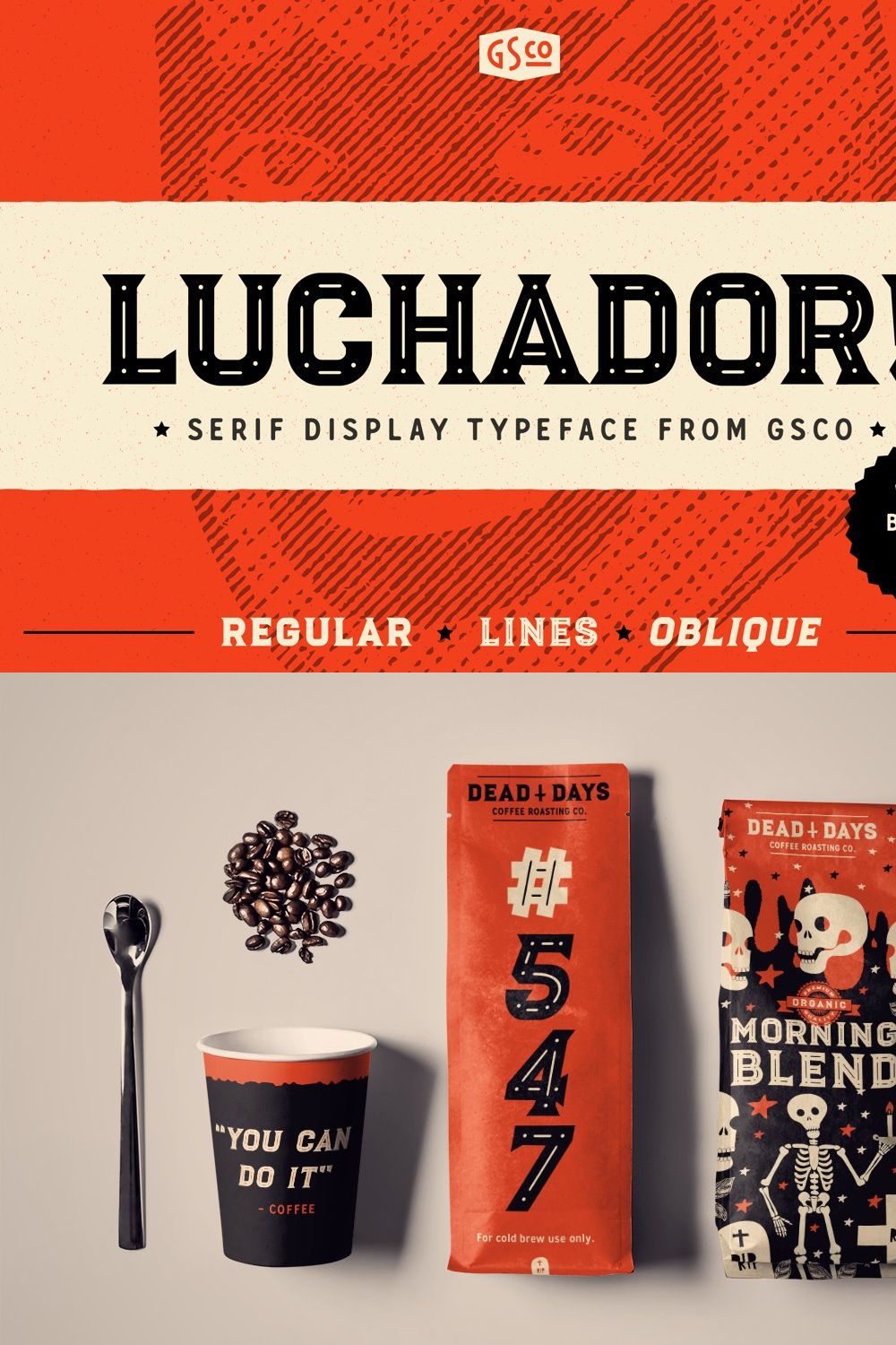 Luchador - Serif display typeface pinterest preview image.