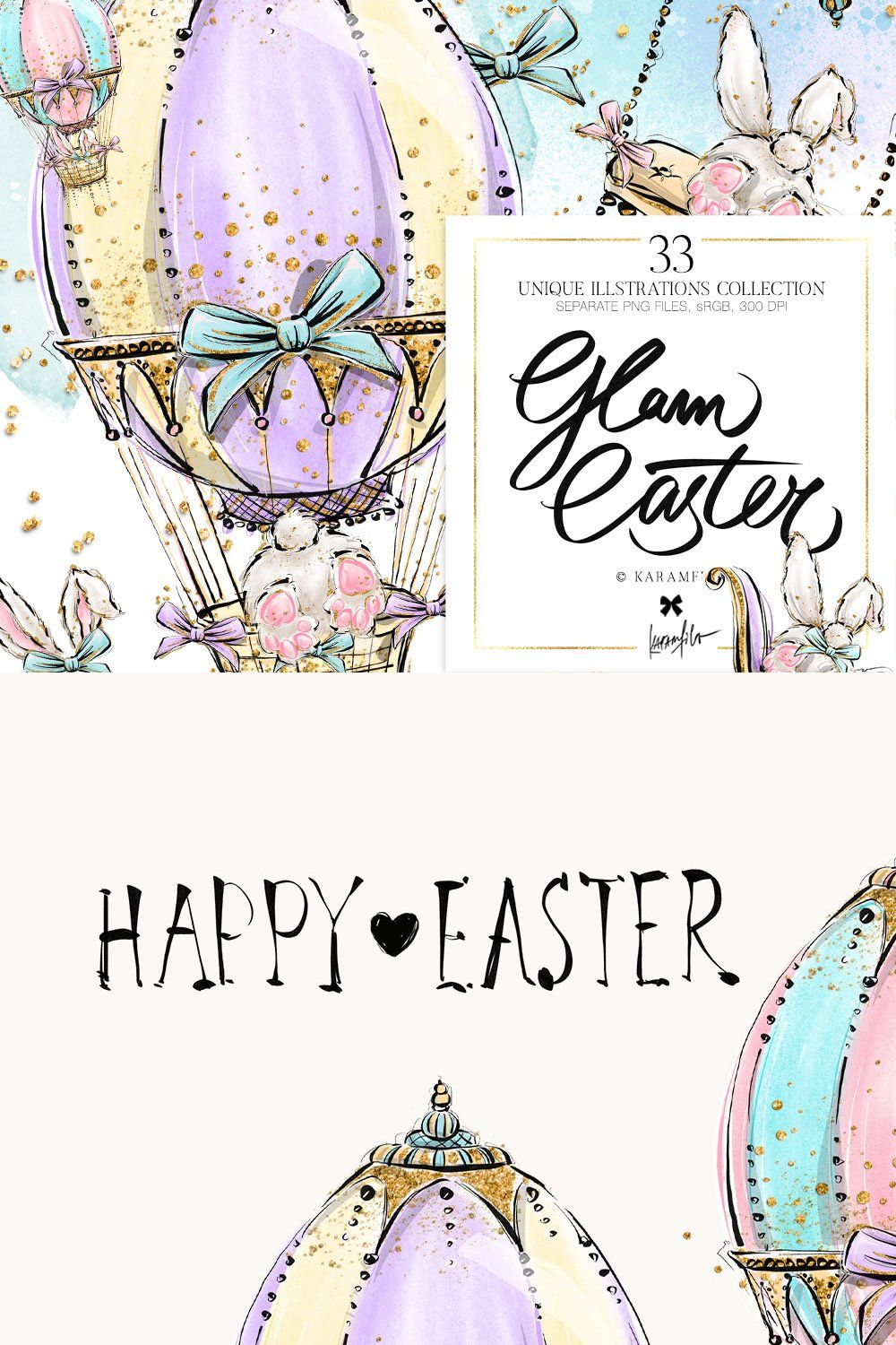Luxury Easter Eggs Bunnies Clipart pinterest preview image.