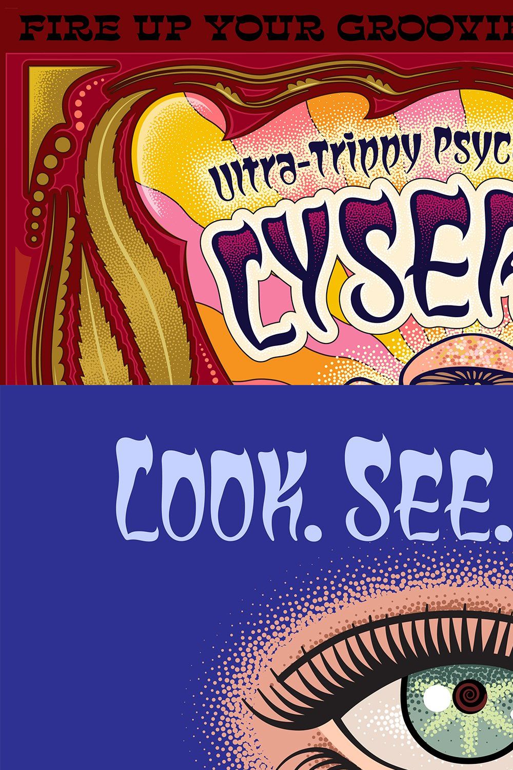 Lysergic Font pinterest preview image.