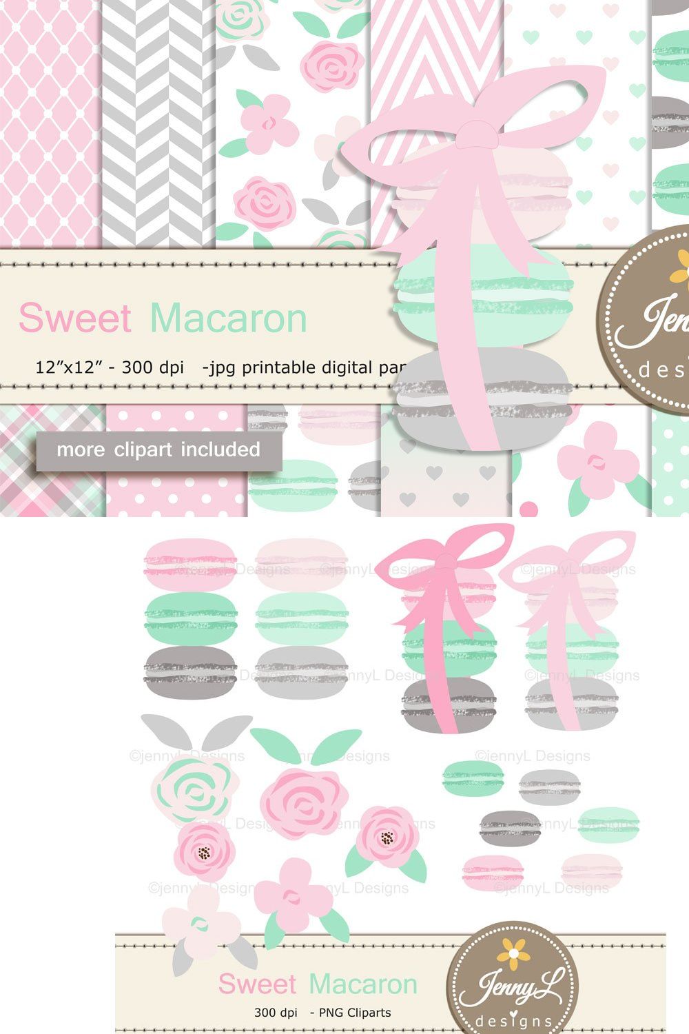 Macaron Digital Paper & Clipart pinterest preview image.