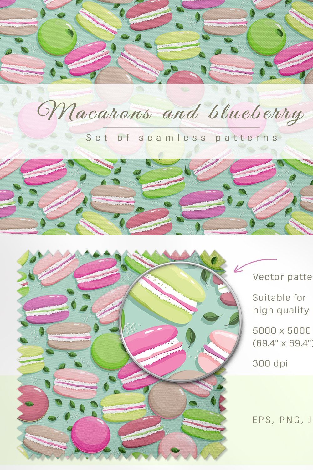 Macarons and blueberry 1 pinterest preview image.