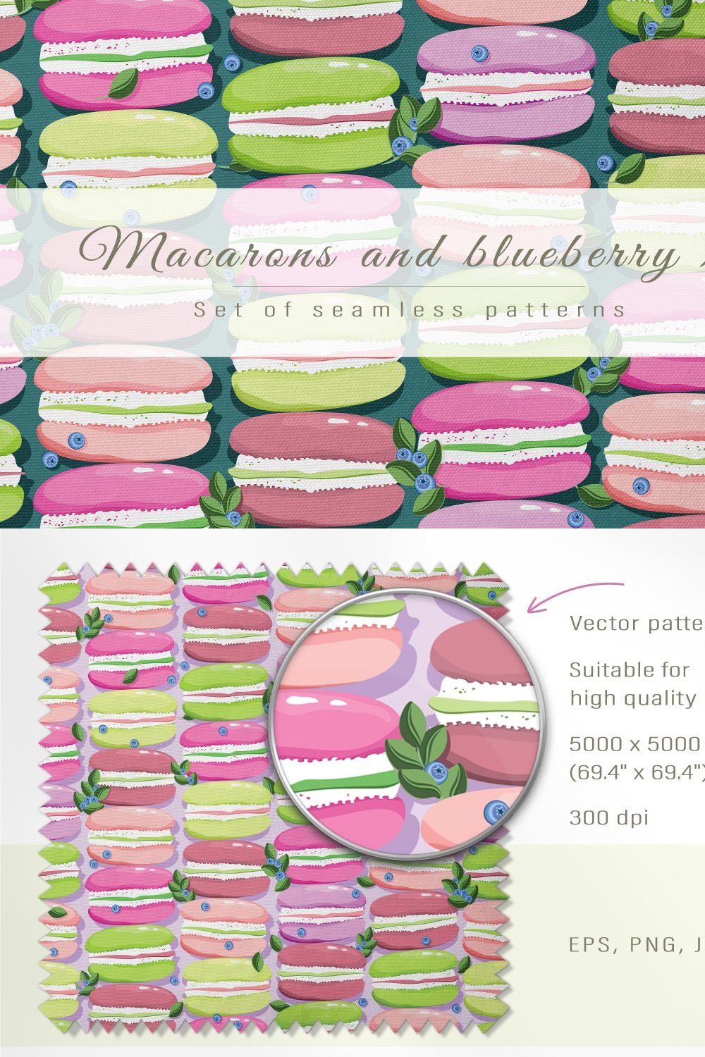 Macarons and blueberry 2 pinterest preview image.
