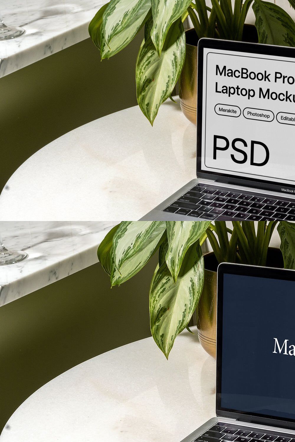 MacBook Laptop Mockup with Plants pinterest preview image.