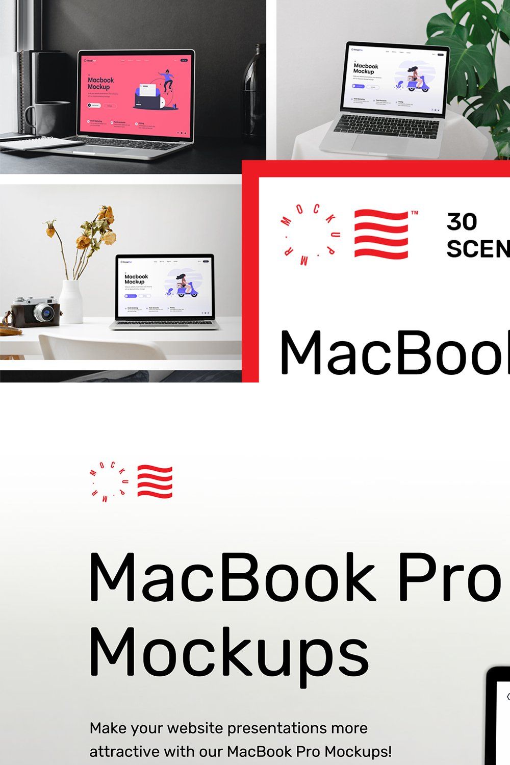 MacBook Mockups - Workspace Mockups pinterest preview image.