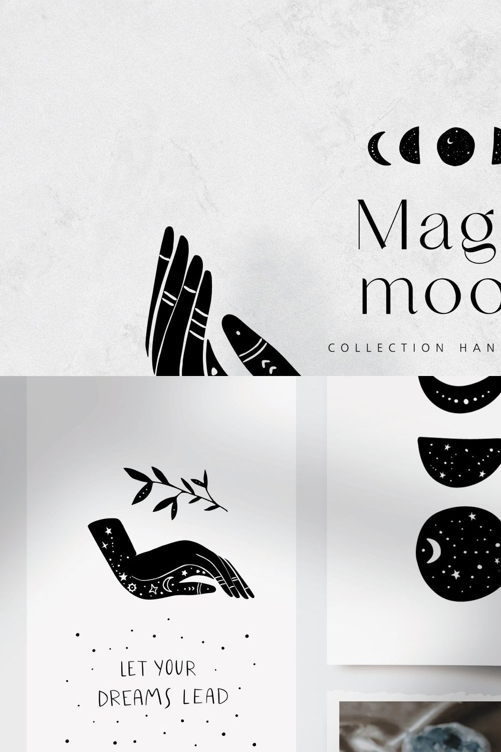 Magic and mystic moon. Boho elements pinterest preview image.
