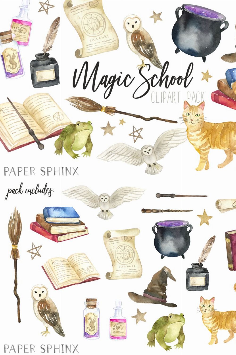 Magic School Clipart Pack pinterest preview image.