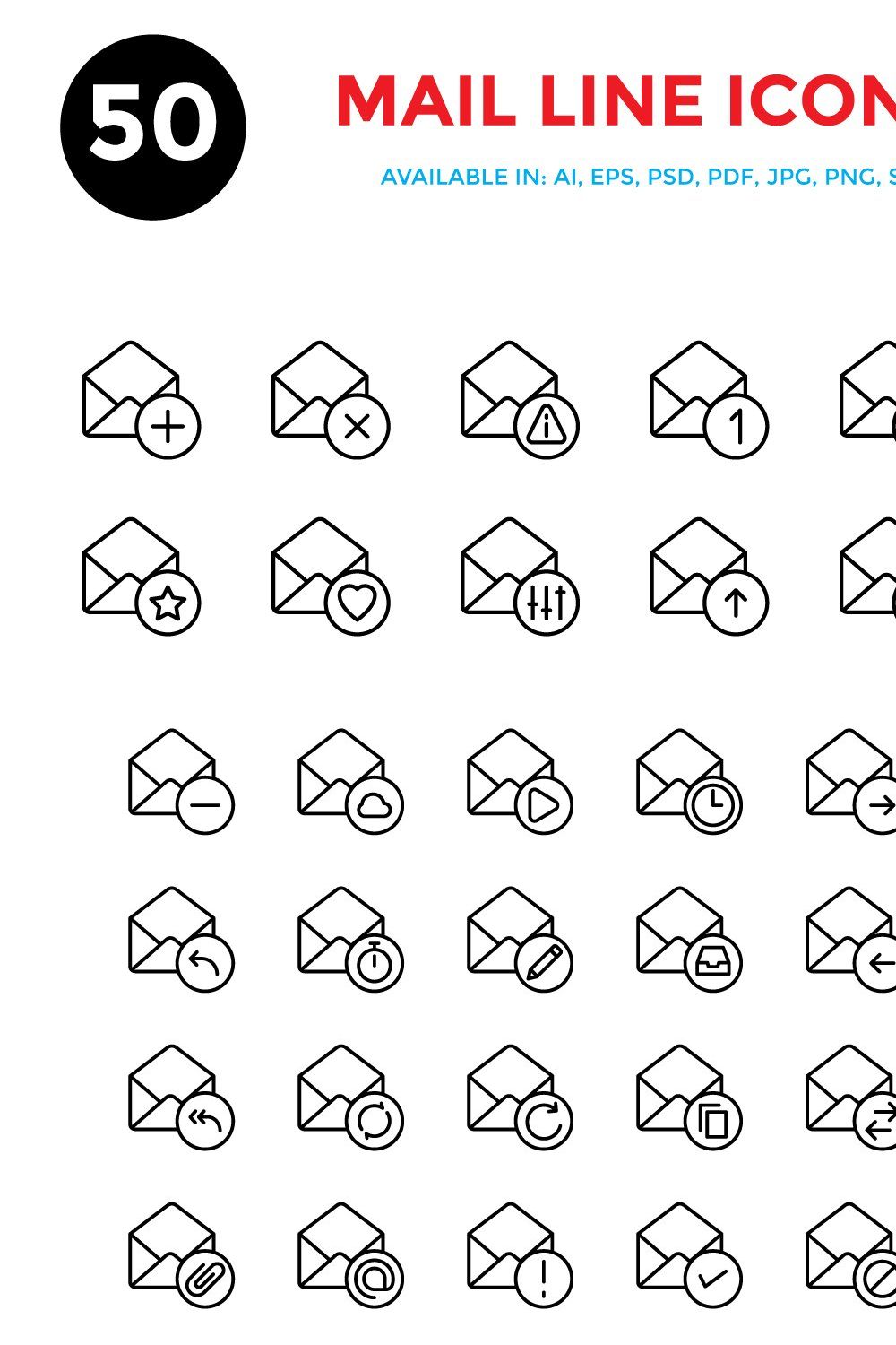 Mail Line Icons pinterest preview image.