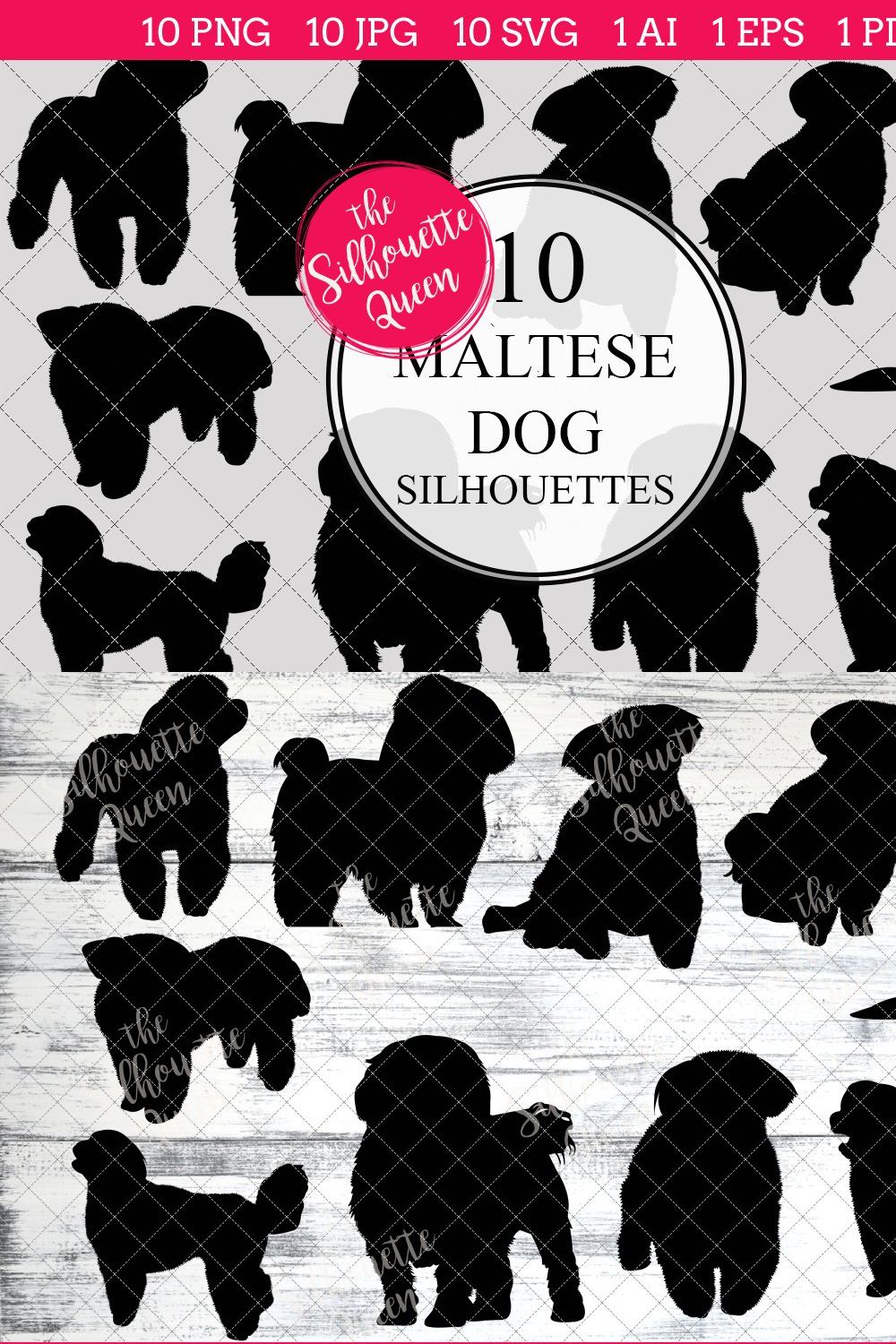 Maltese Dog silhouette vector pinterest preview image.
