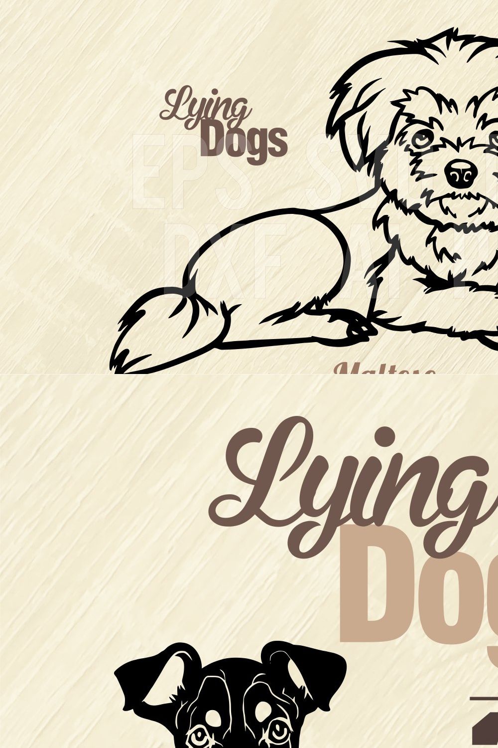 Maltese - Lying Dog Cut SVG Stencil pinterest preview image.