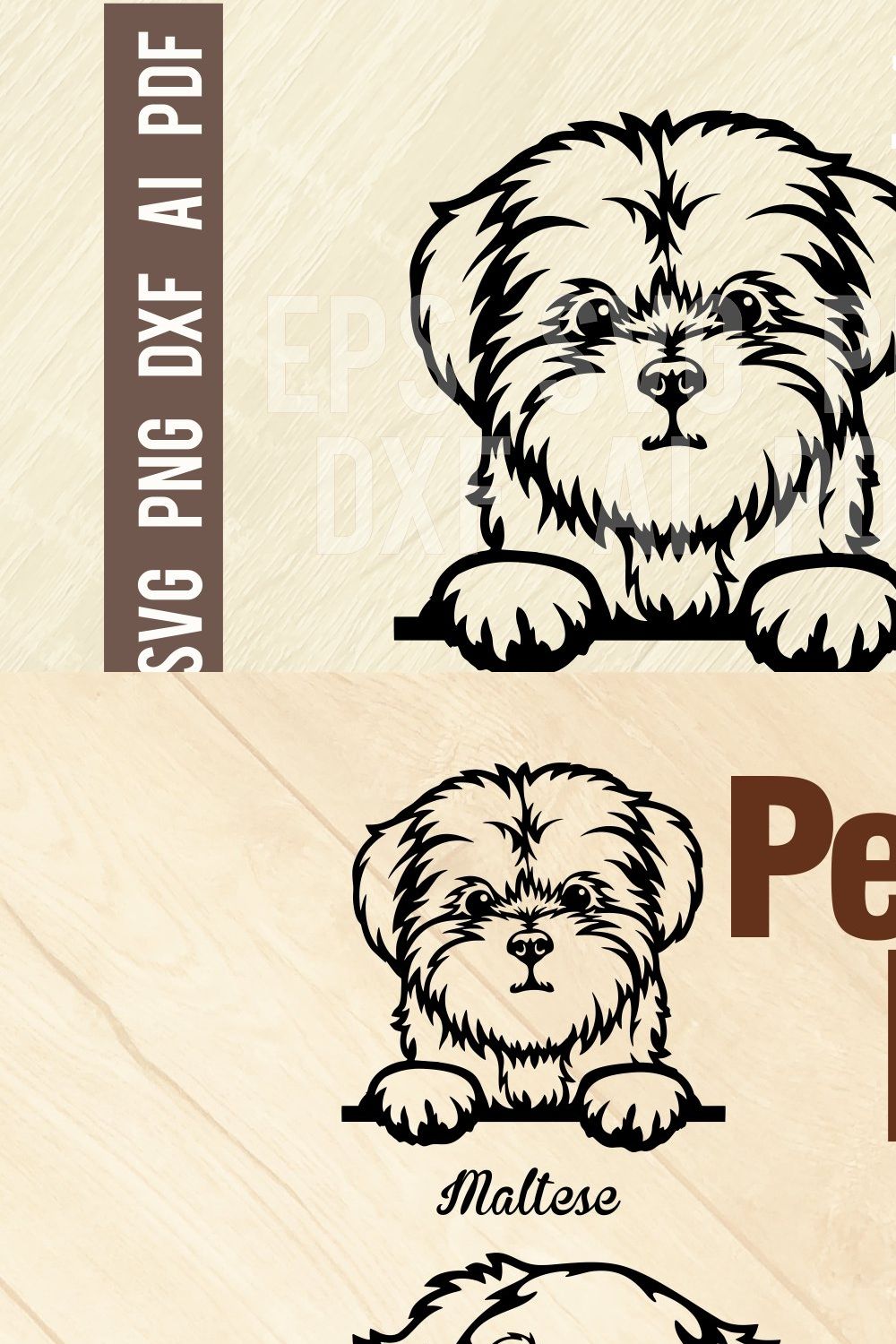Maltese Peeking Dog Cut SVG Stencil pinterest preview image.