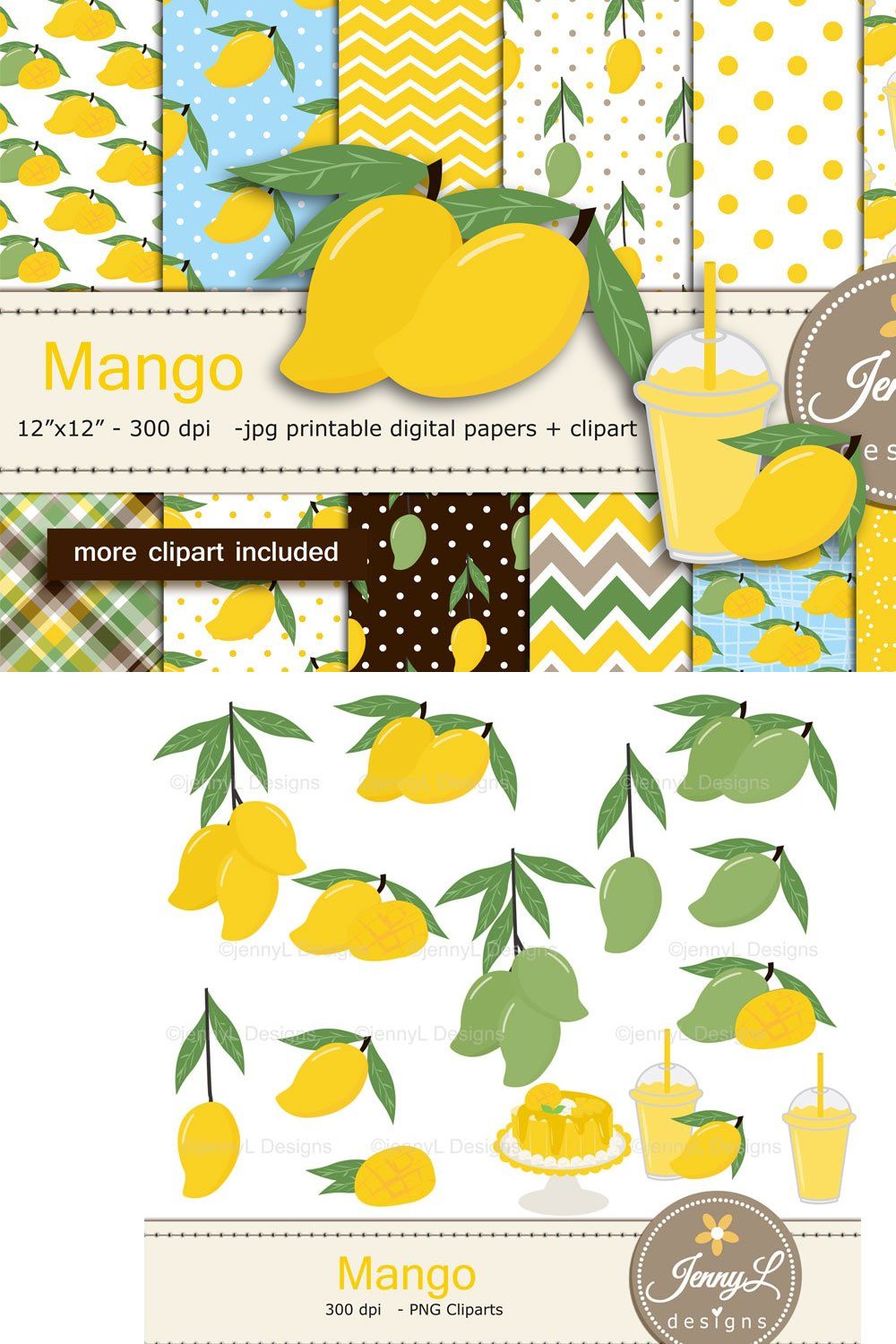 Mango Digital Paper & Clipart pinterest preview image.