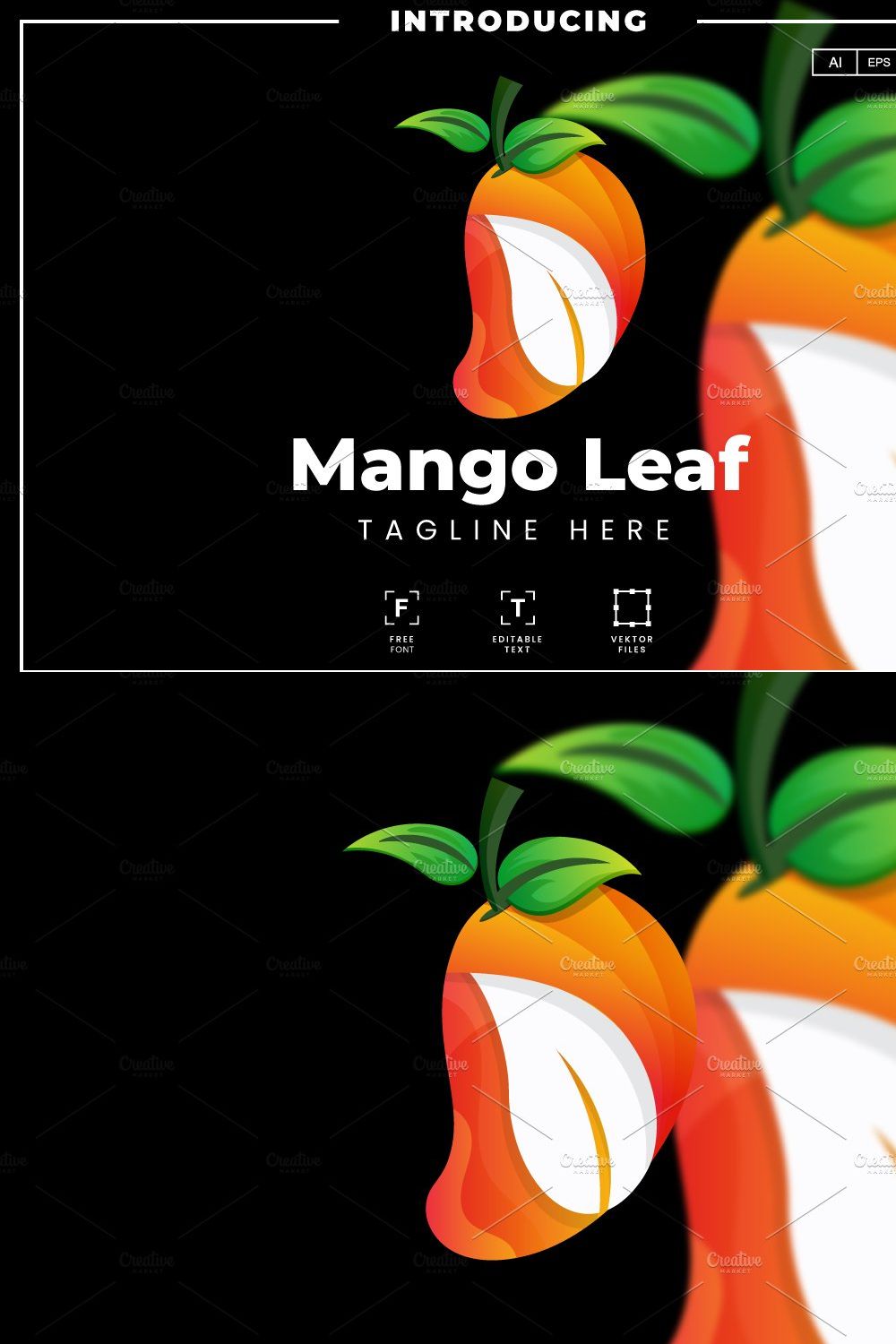 Mango Leaf Gradient Logo Template pinterest preview image.