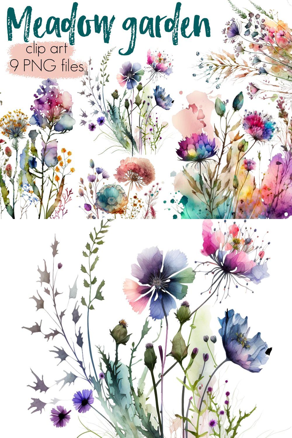 Meadow Flowers Floral Clipart pinterest preview image.