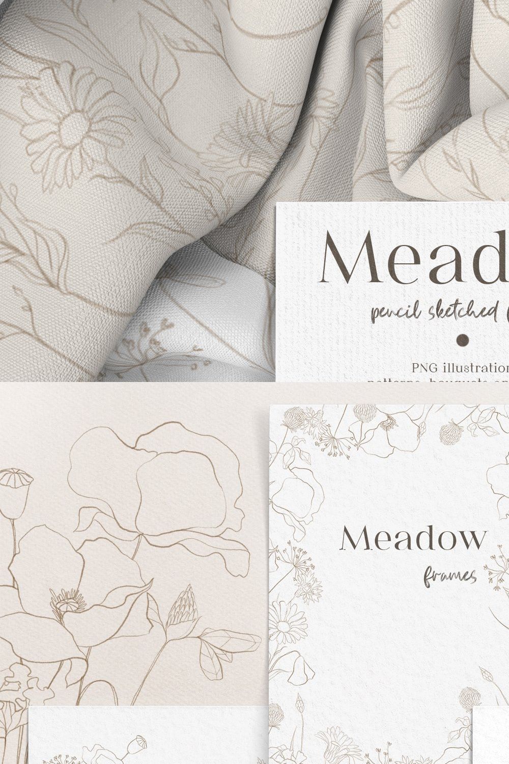 Meadow pencil sketched flowers pinterest preview image.