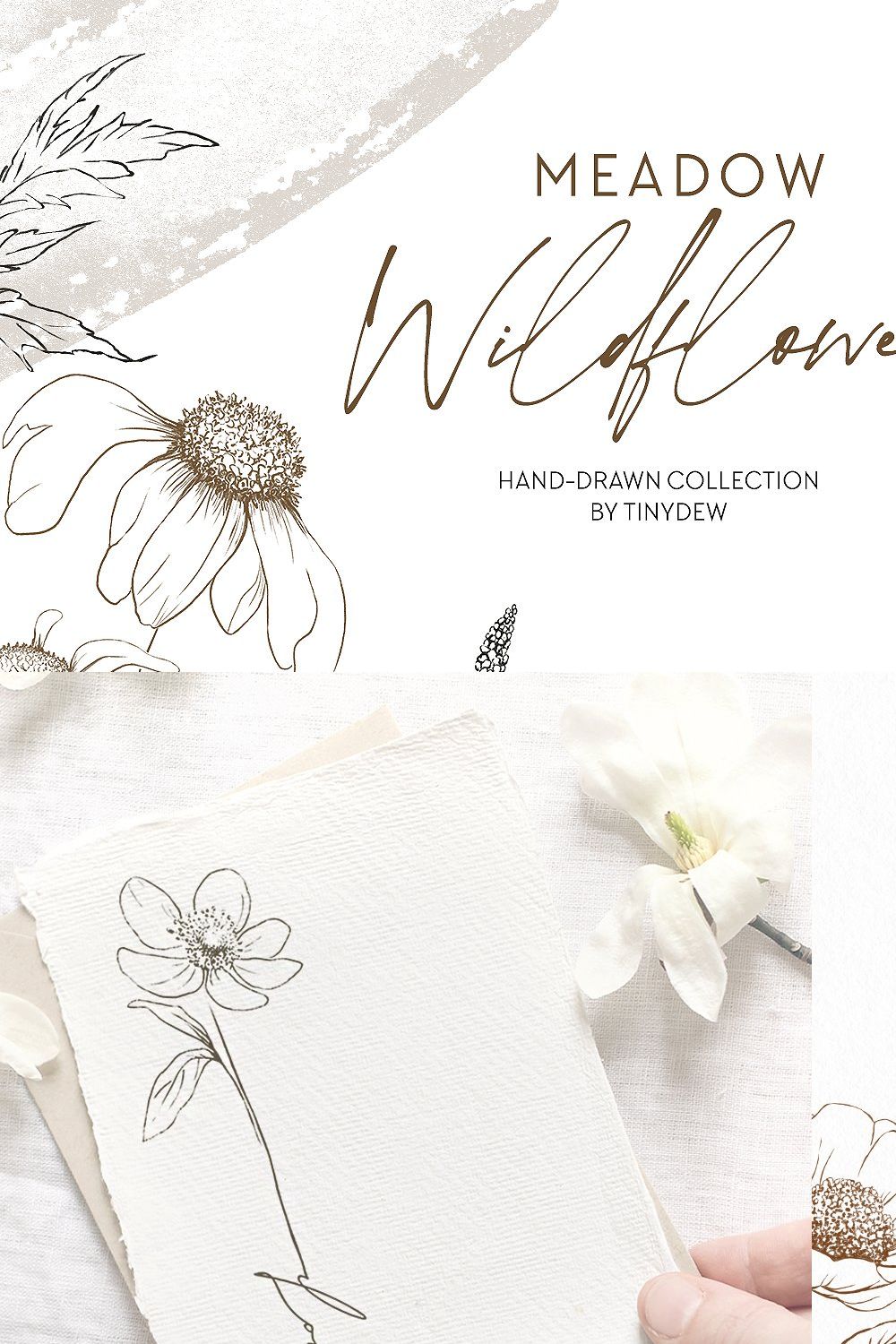 Meadow Wildflowers Hand-Drawn Sketch pinterest preview image.
