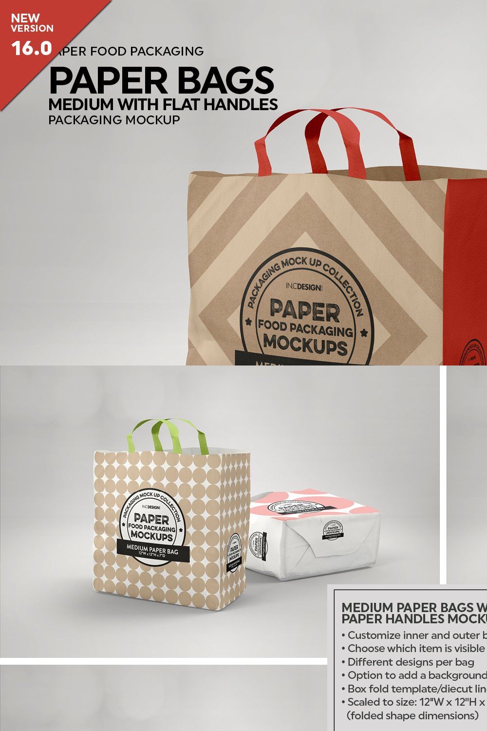 Medium Paper Bags FlatHandles Mockup pinterest preview image.