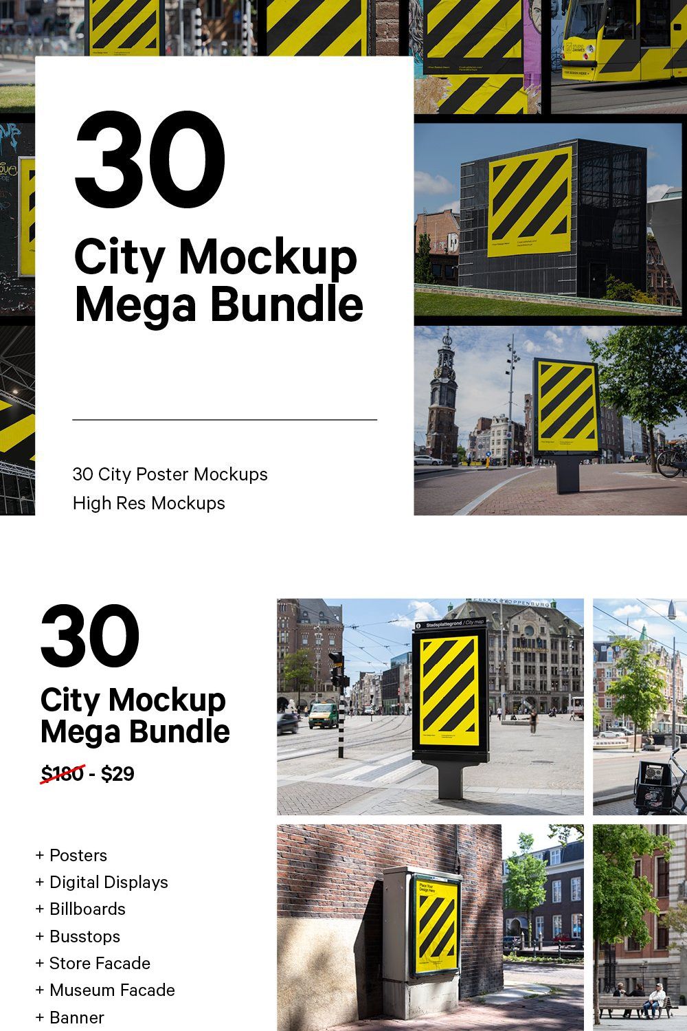 MEGA BUNDLE - CITY POSTER MOCKUPS pinterest preview image.