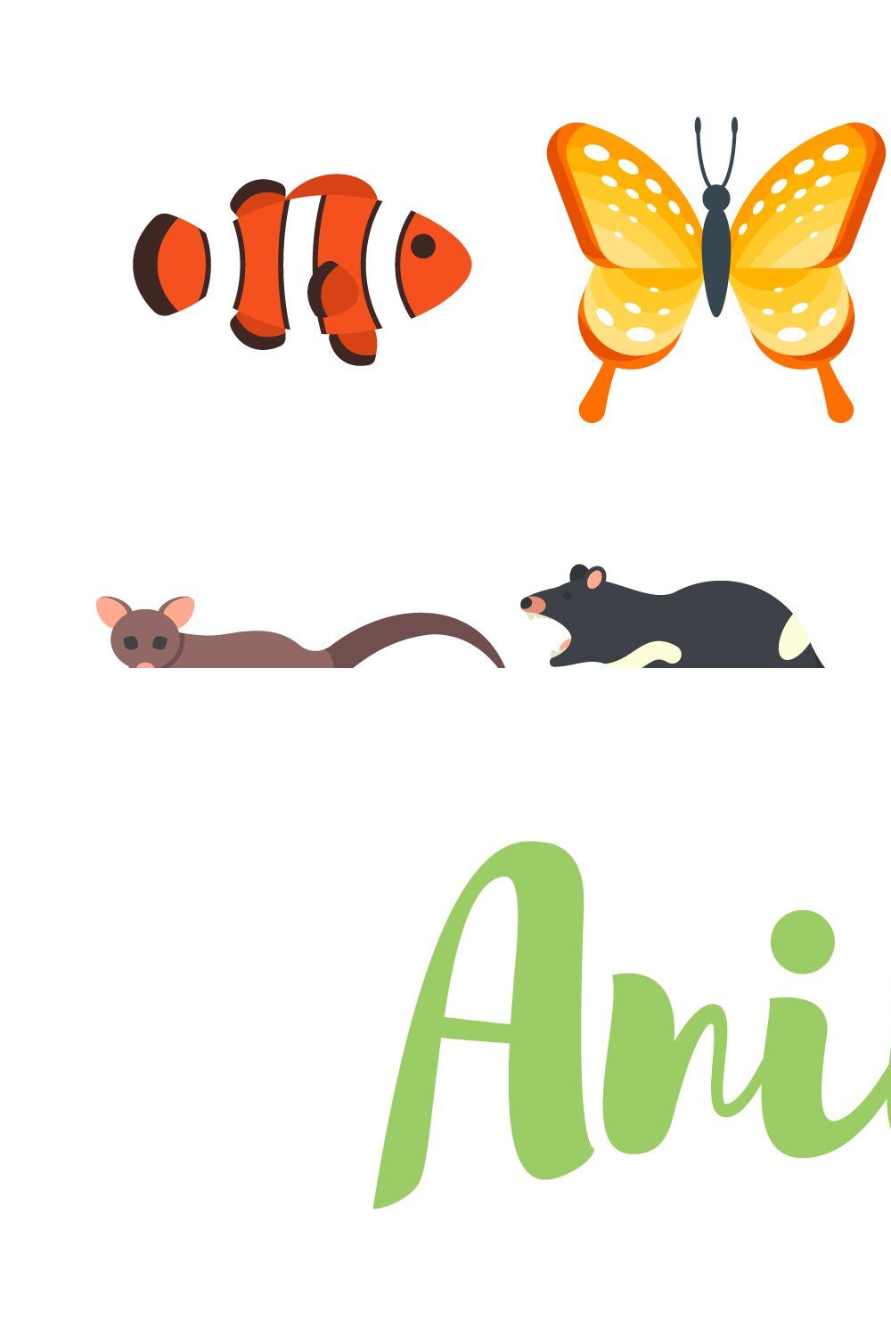 Mega set of flat animals pinterest preview image.