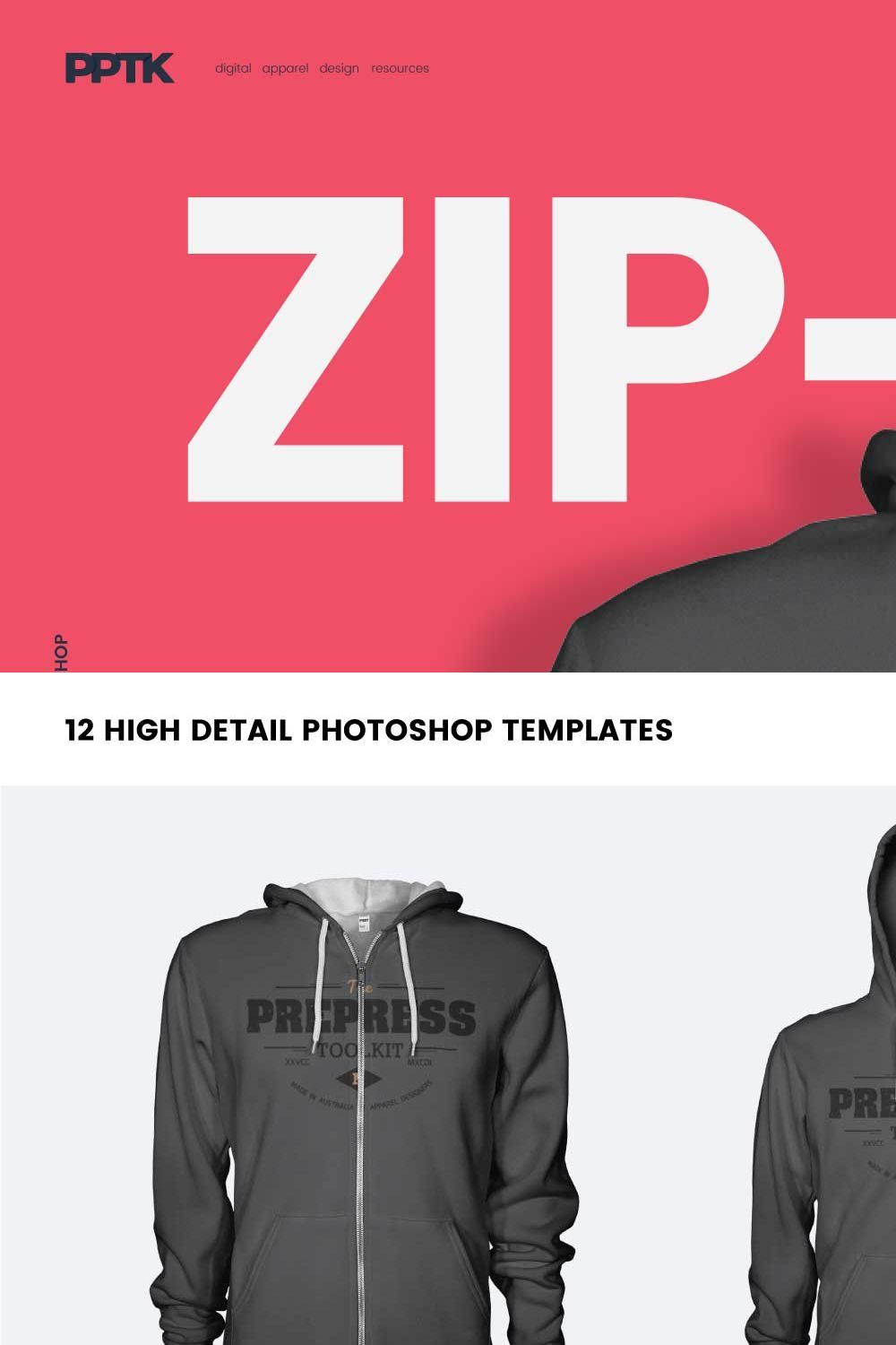 Mens Ghosted Zip Hoodie Templates pinterest preview image.
