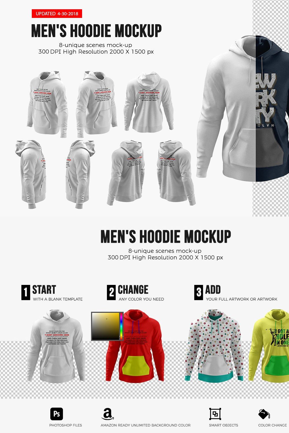 Men's Hoodie Mockups pinterest preview image.
