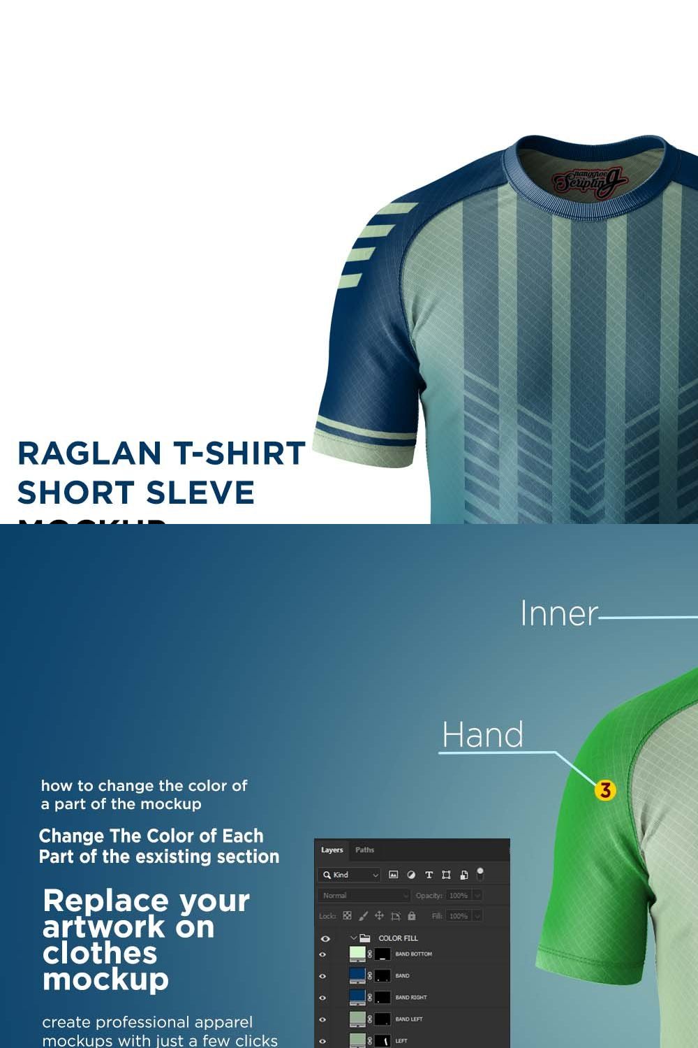 Men's Raglan T-Shirt Short Mockup pinterest preview image.