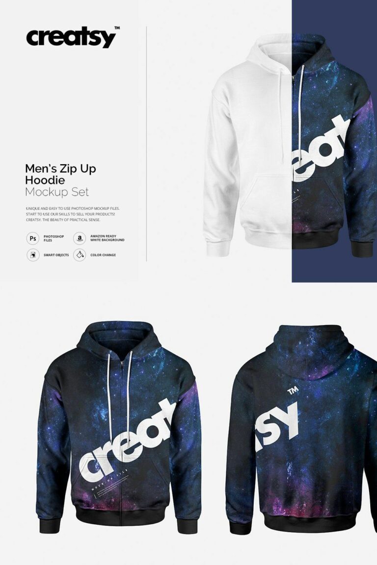 Men's Zip Up Hoodie Mockup Set   MasterBundles