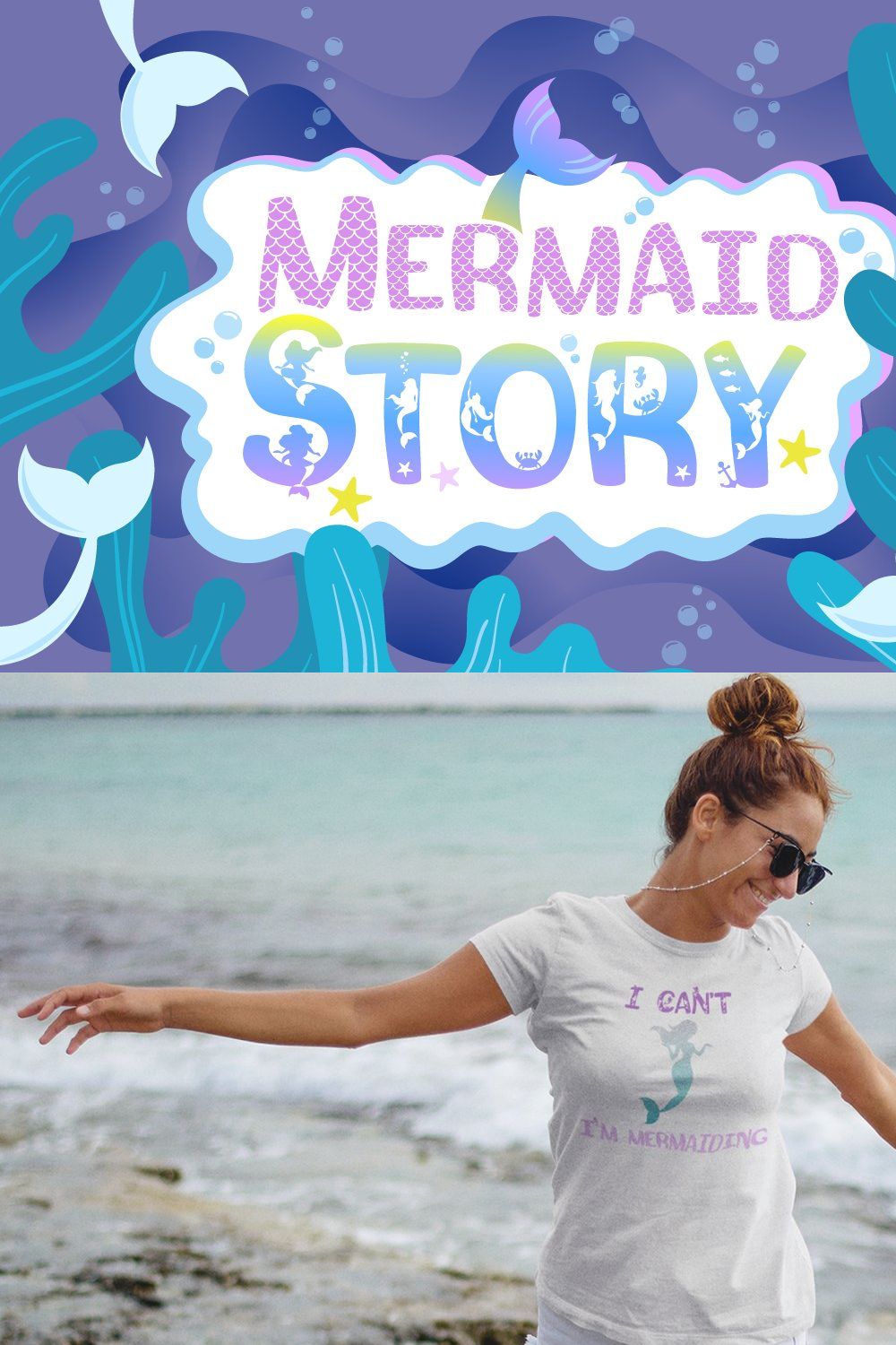 Mermaid Story Font Duo & Extras pinterest preview image.