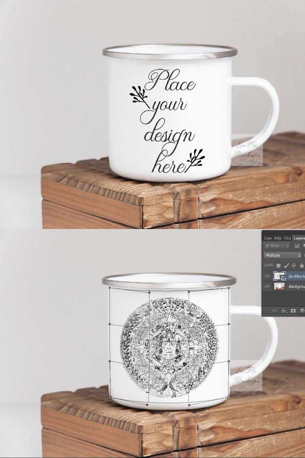 Metal cup Enamel tin mug mockup psd pinterest preview image.