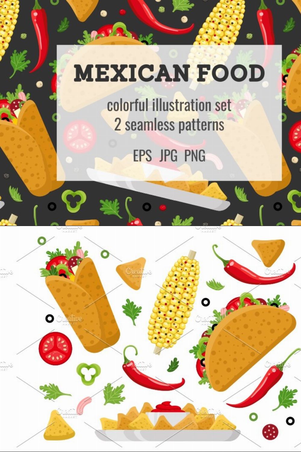 Mexican food set and patterns pinterest preview image.