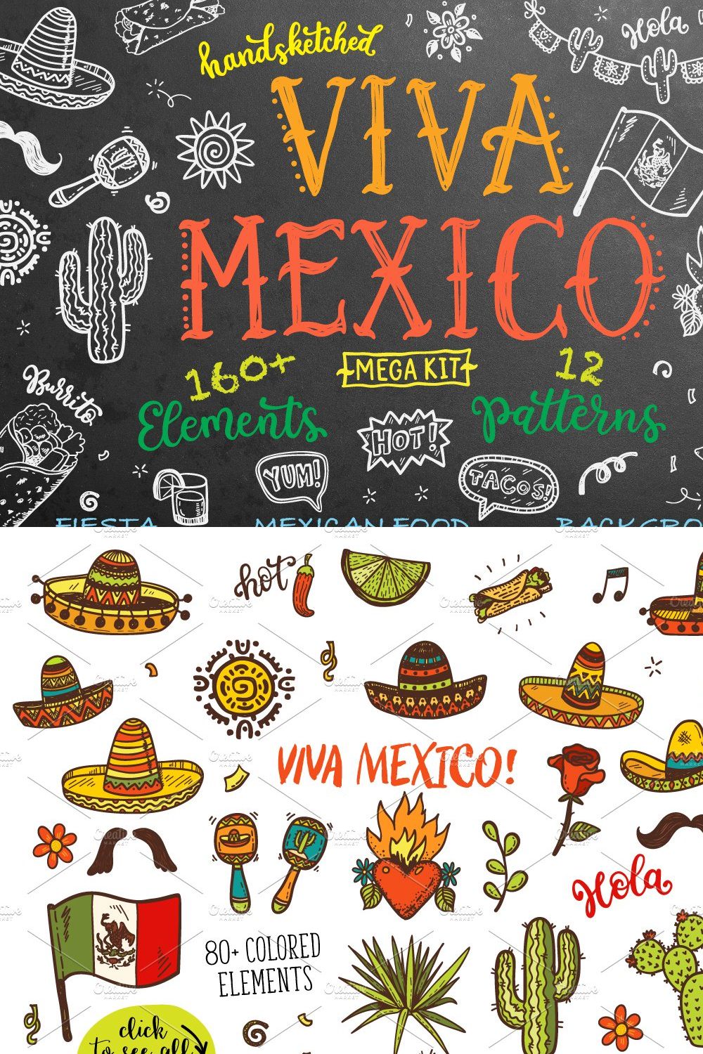 Mexican Party big set + patterns pinterest preview image.