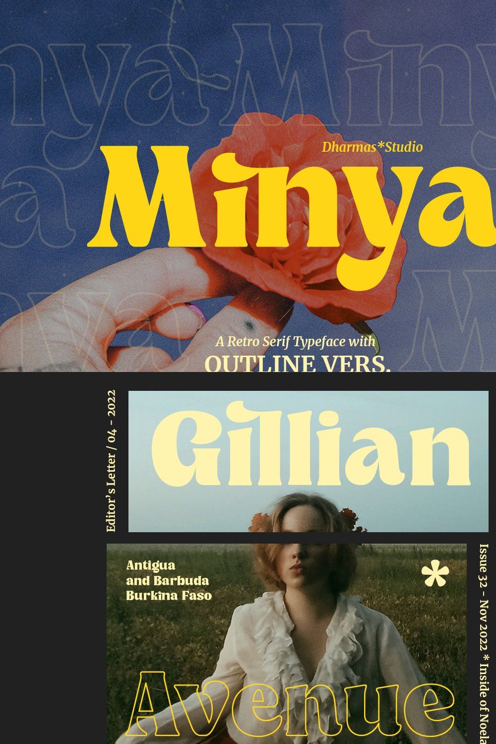 Minya - Retro Font (Outline Version) pinterest preview image.