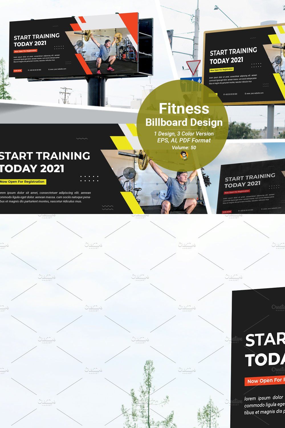 Modern Gym Fitness Billboard Design pinterest preview image.