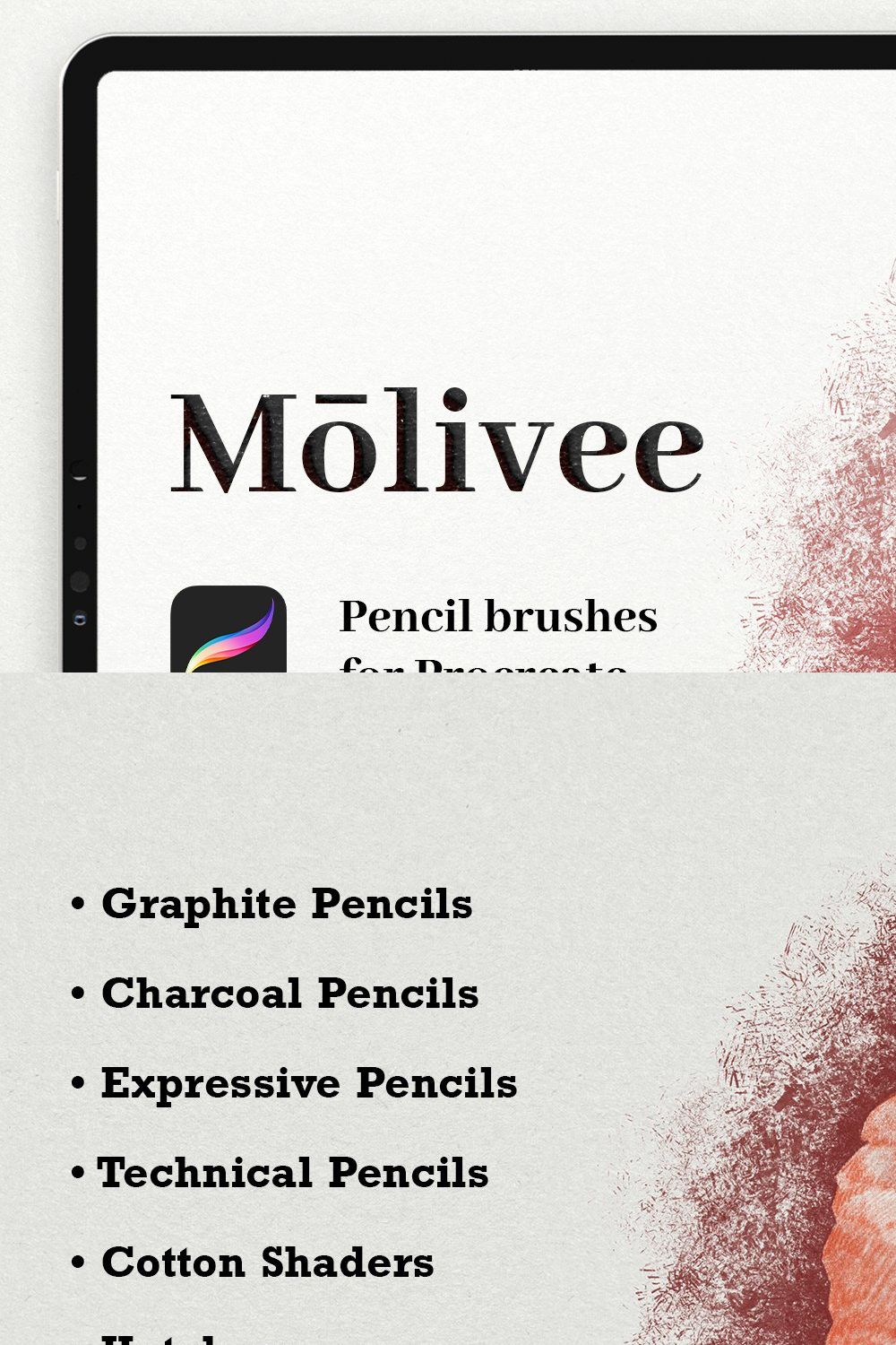 Molivee Pencil Brushes for Procreate pinterest preview image.