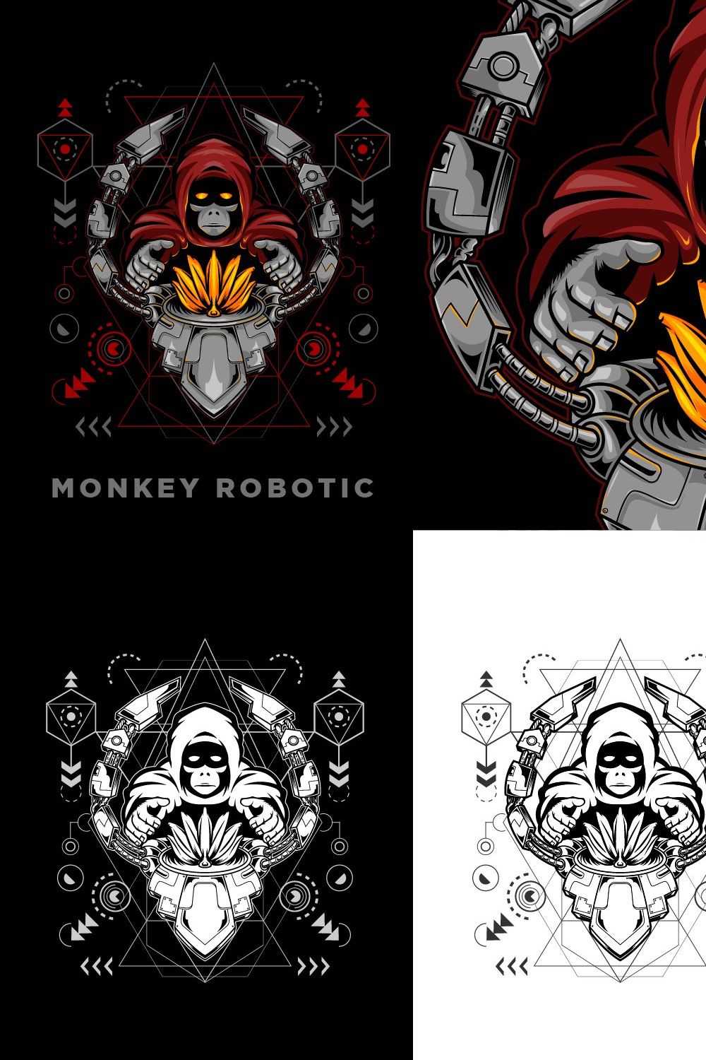 Monkey Banana Vector Illustration pinterest preview image.
