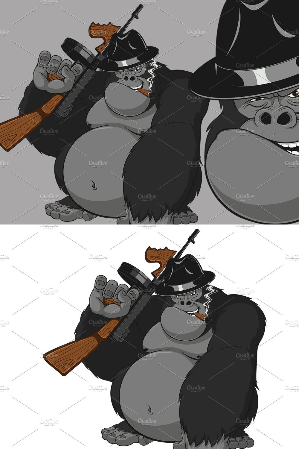 Monkey with guns pinterest preview image.
