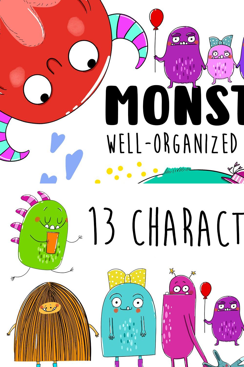 Monstars Children Illustrations Set pinterest preview image.