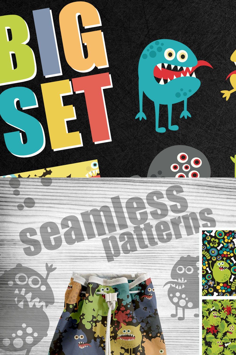 Monsters + patterns + banners pinterest preview image.