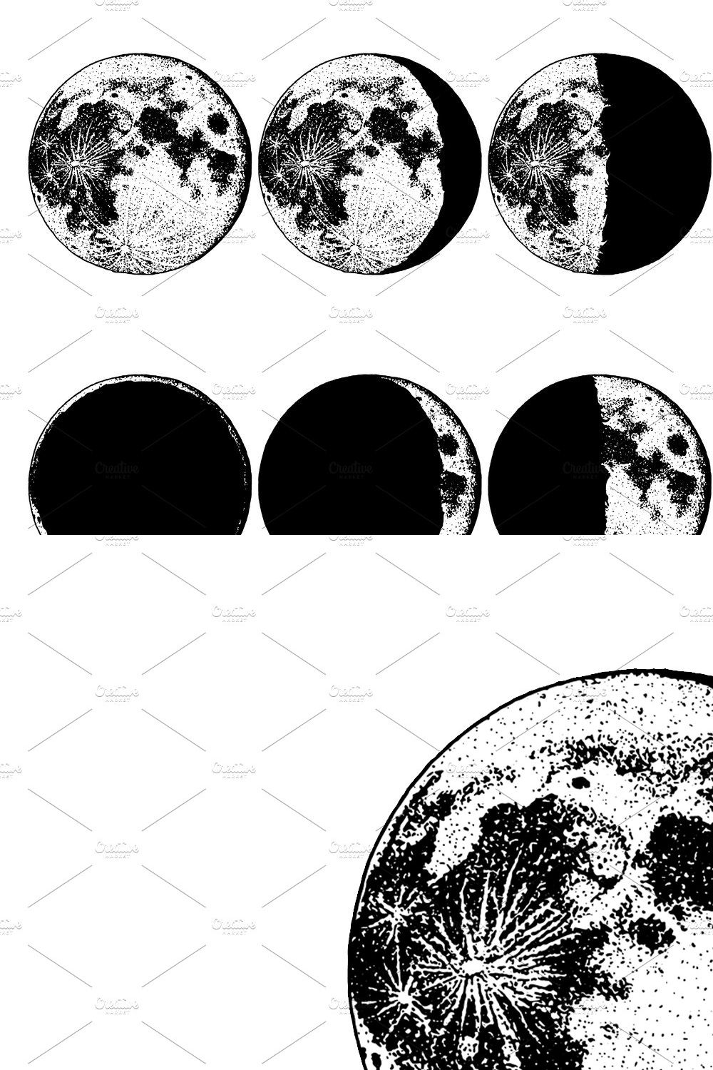 Moon phases 8 steps / Astronomy set pinterest preview image.