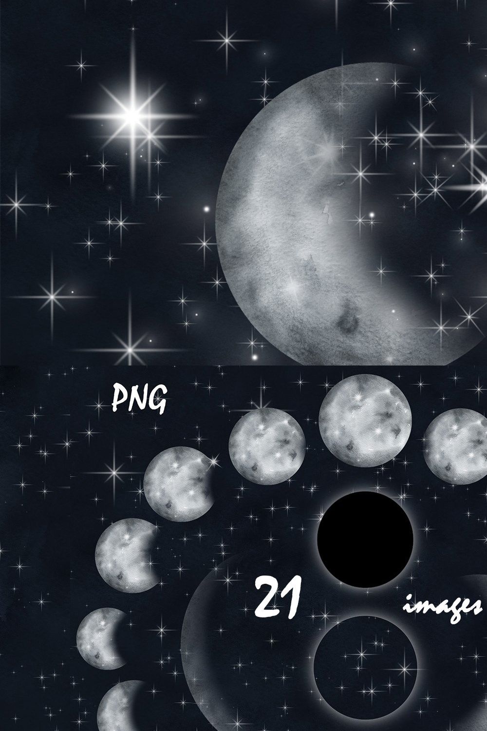 Moon Phases Space Starry background pinterest preview image.