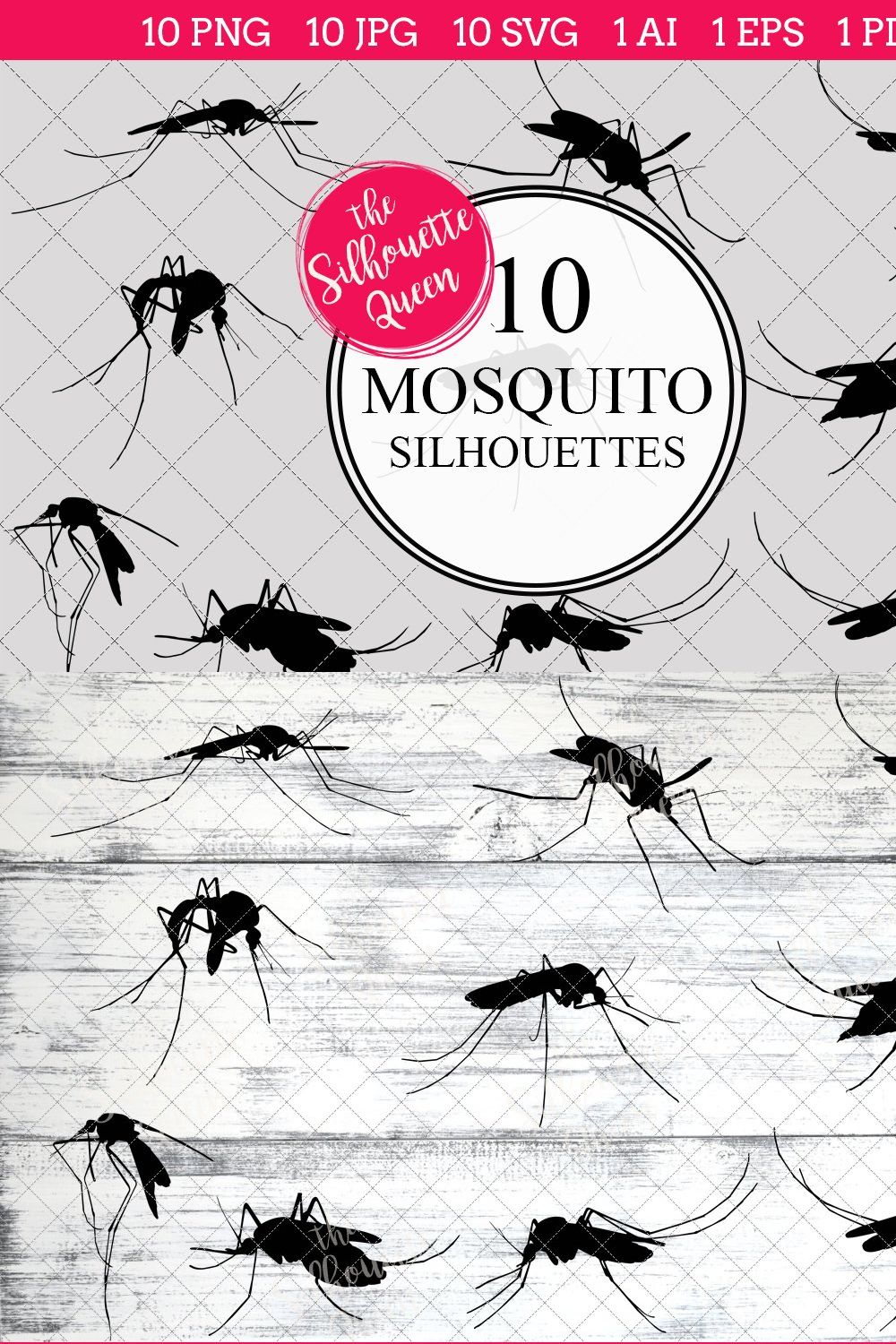 Mosquito Silhouette Vector Graphics pinterest preview image.